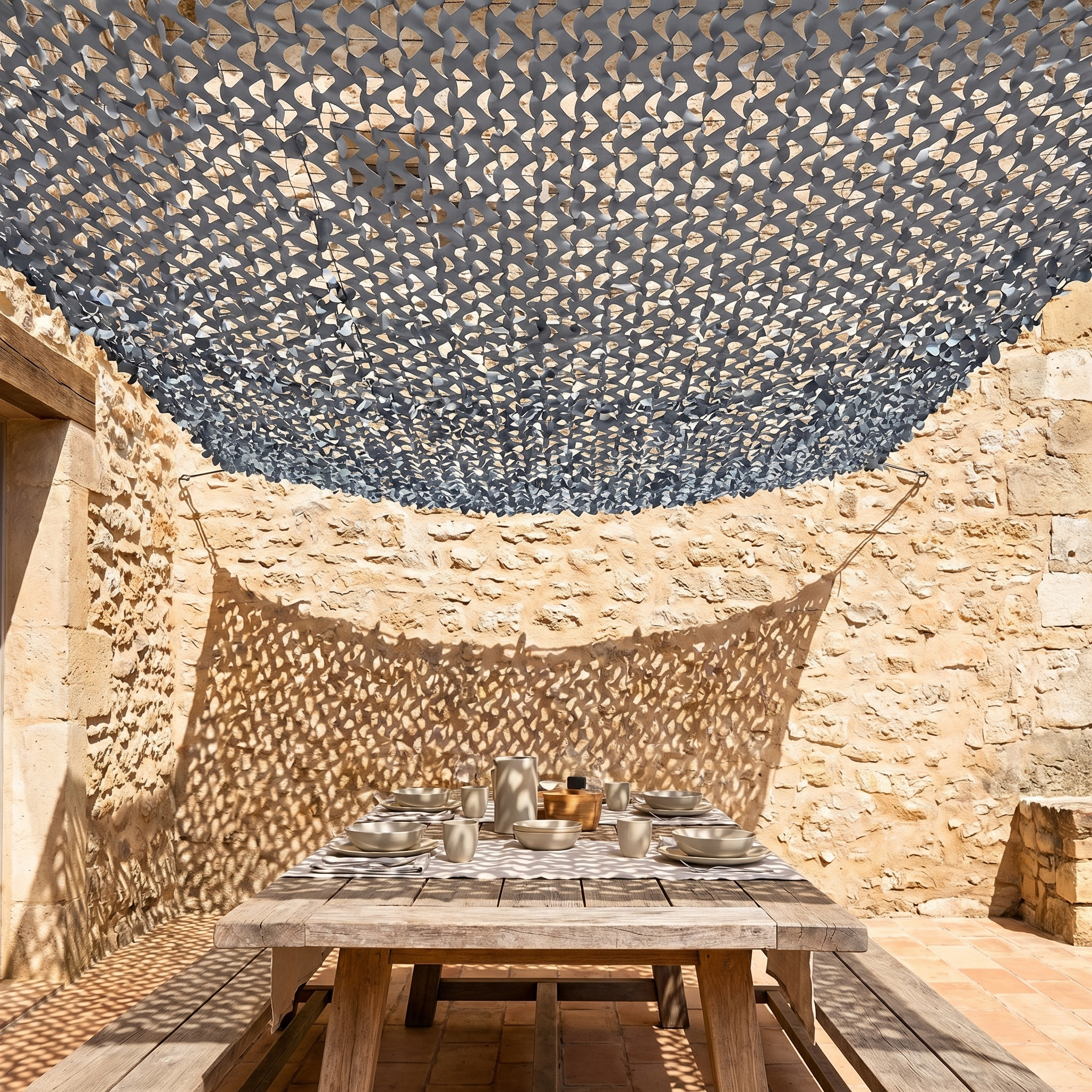 Filet de camouflage renforcé gris anthracite pour terrasse et pergola - Style contemporain