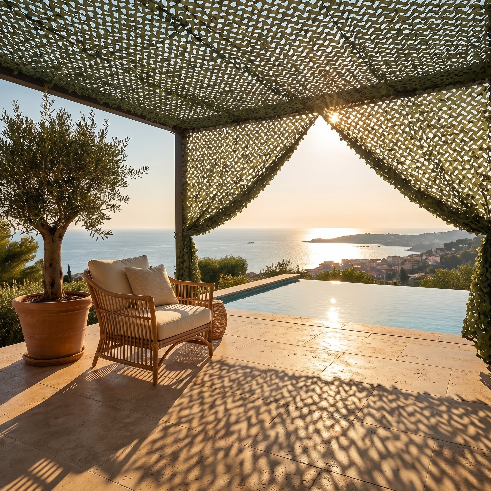 Rideau en filet de camouflage pour terrasse et pergola - Séparation aérée en 7 coloris
