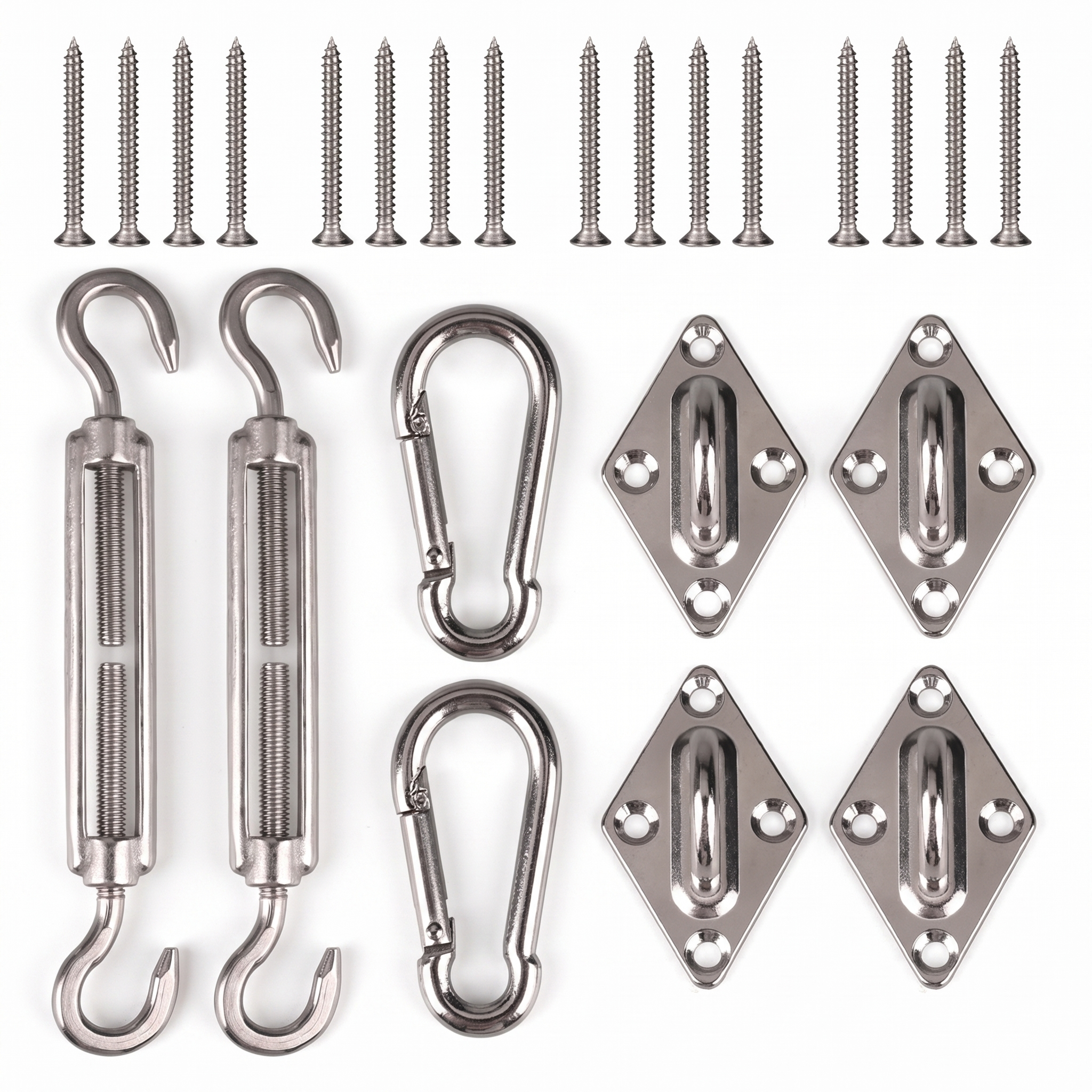 Kit de fixation pour filet de camouflage Camofil en acier inoxydable pour terrasse.