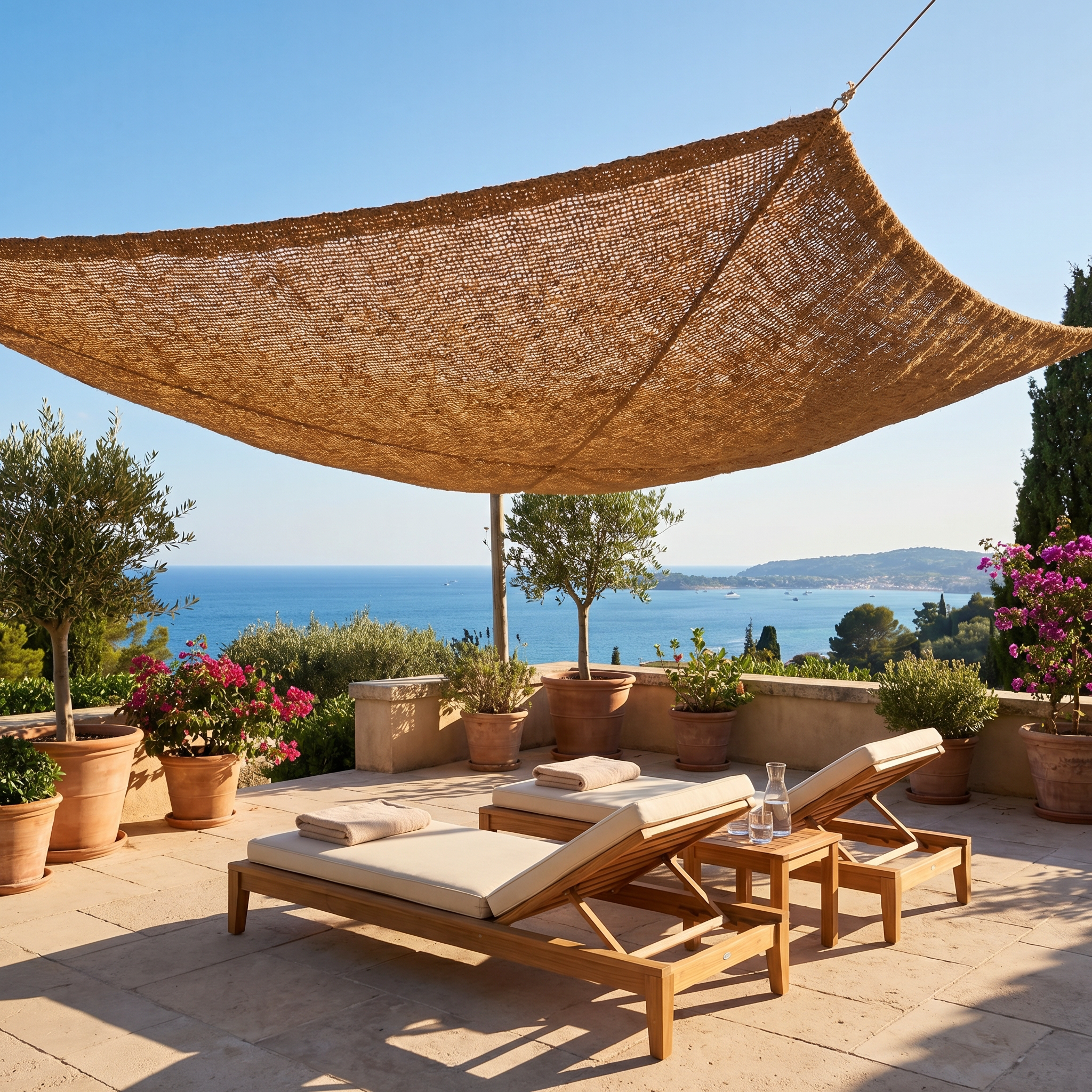 Filet en fibre de coco naturelle pour terrasse et pergola - Ombrage organique