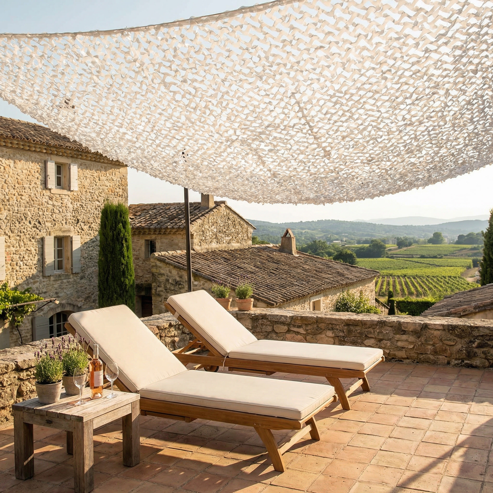 Filet de camouflage renforcé blanc pour terrasse et pergola - Ombrage lumineux