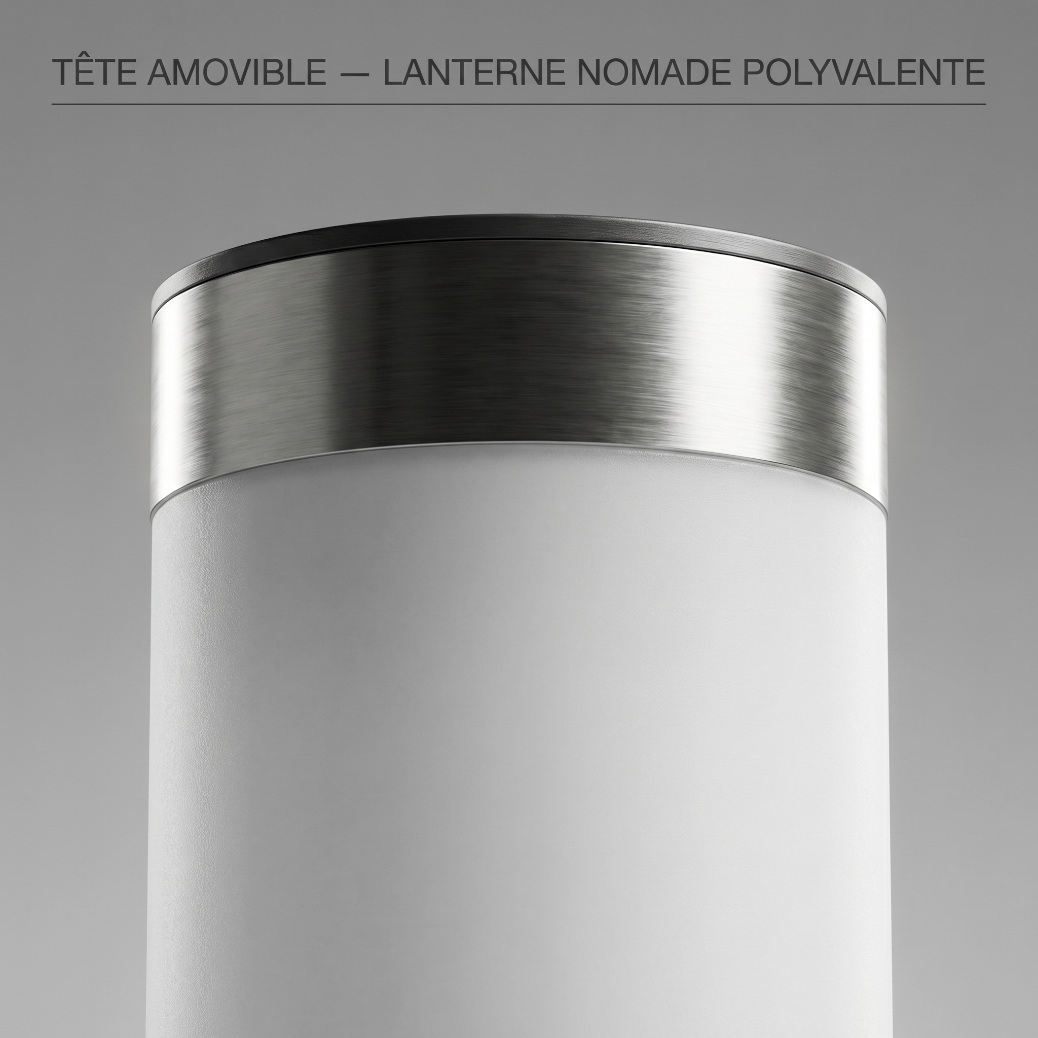 Détail de la tête amovible de la borne solaire de jardin Camofil avec panneau photovoltaïque intégré.