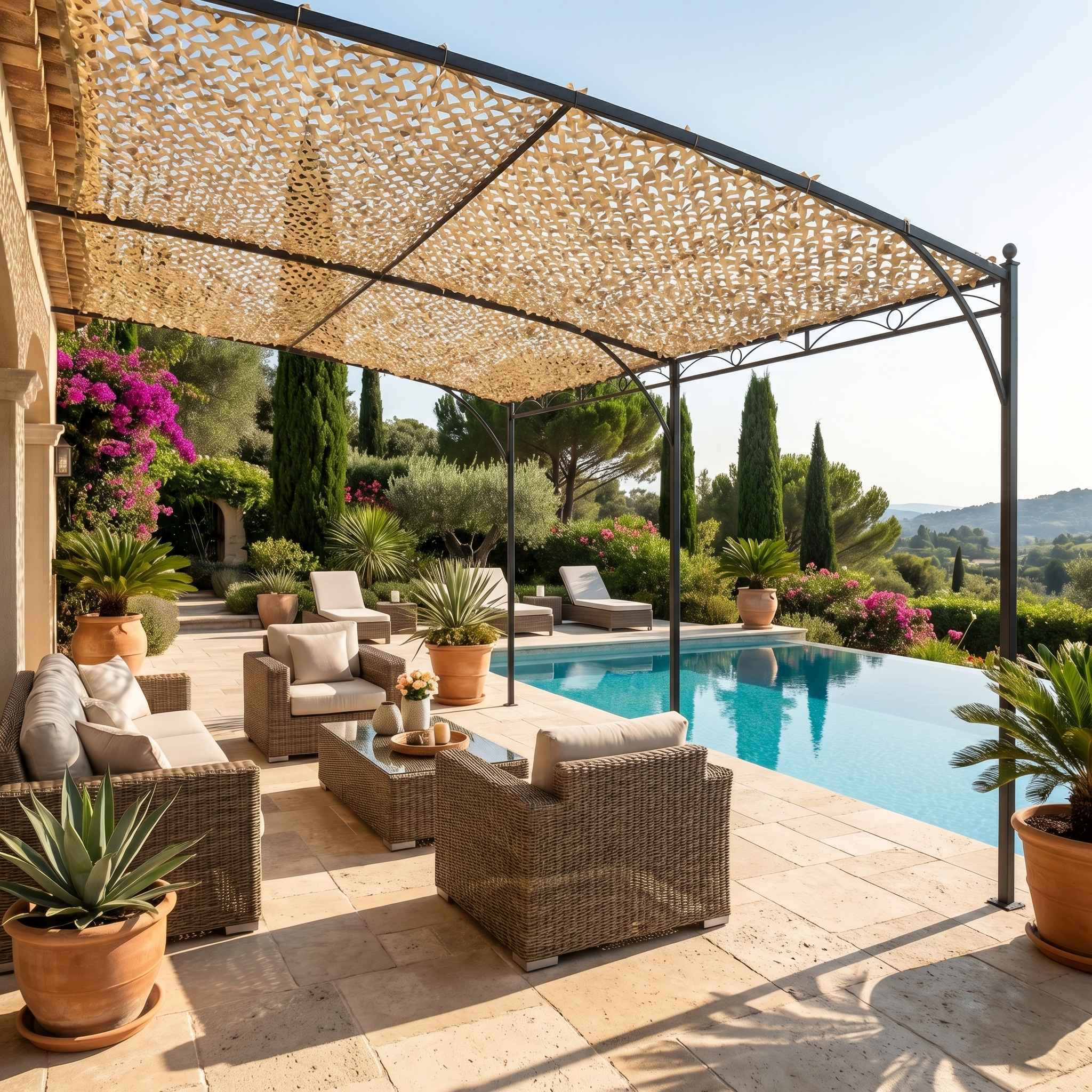 Filet de camouflage brise-vue pour terrasse et clôture - Ombrage et discrétion
