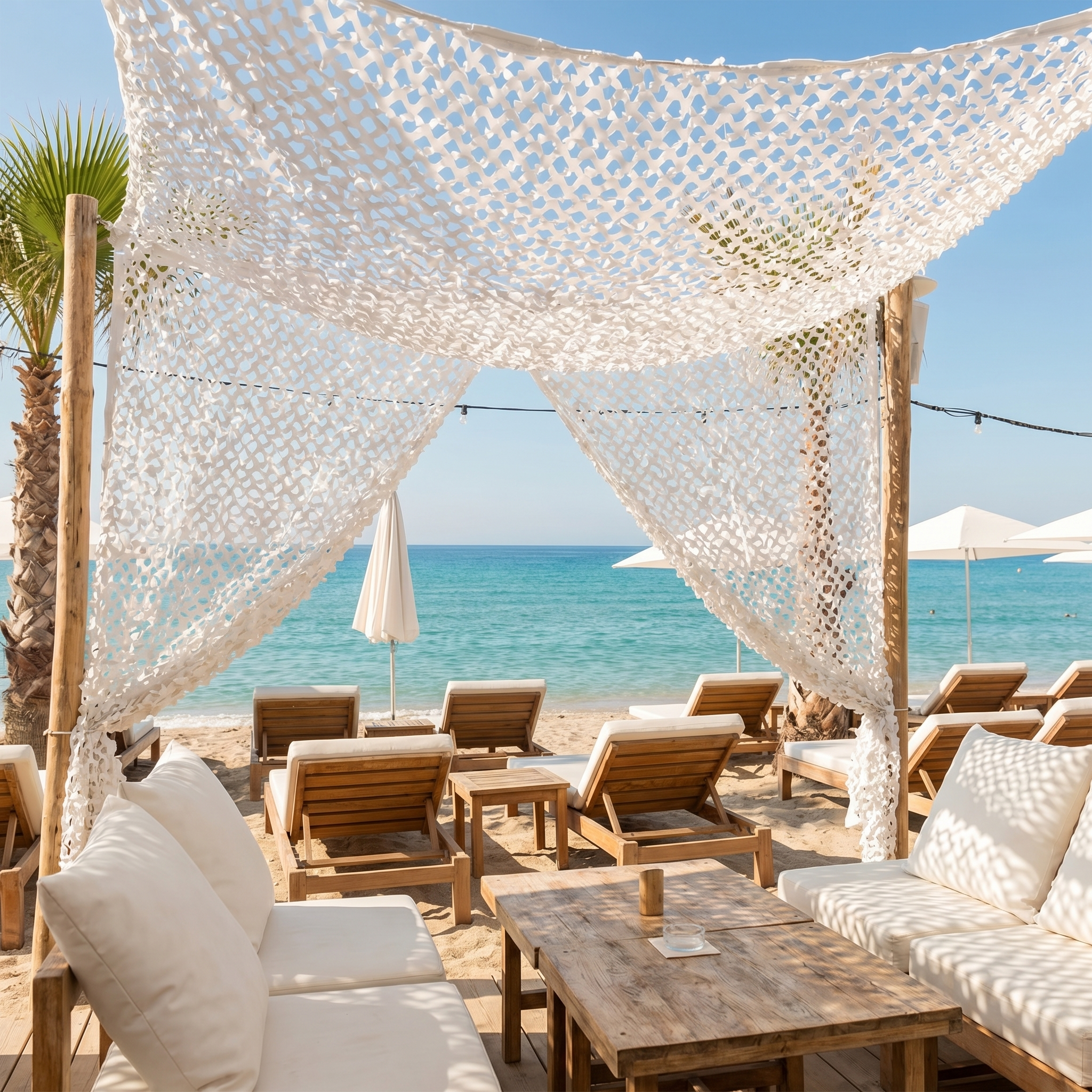 Filet de camouflage renforcé blanc pour terrasse et pergola - Ombrage lumineux